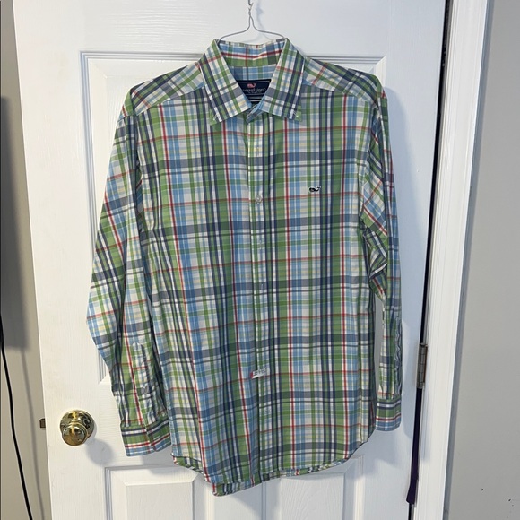 Vineyard Vines Men's Green and Blue Plaid Shirt - Picture 1 of 3